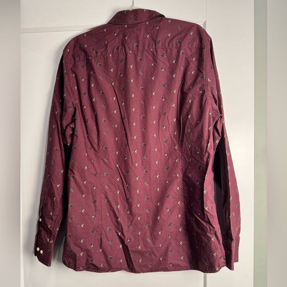 Barbour Men's Burgundy Shirt with all over Bird duck Print cotton tailored fit - Picture 4 of 9